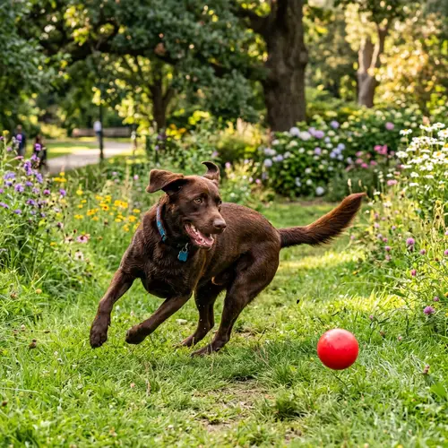 Playful Brown Dog Running in Park | Joyful Canine Image
