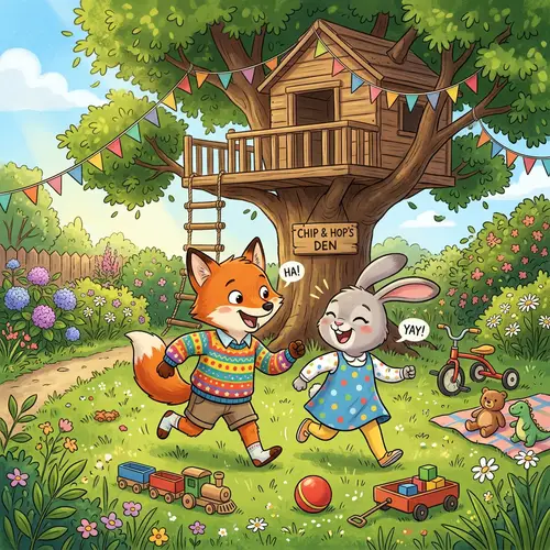Playful Adventures of Cartoon Fox and Bunny Kids