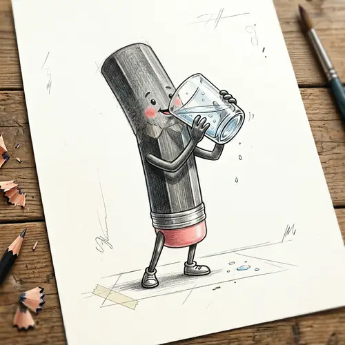 Playful Sticky Pencil Man Drinking Water