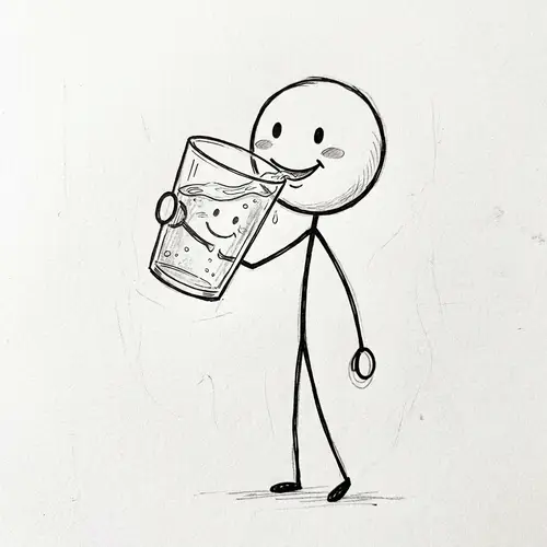 2D Stick Figure Enjoying Water – Hand-Drawn Art