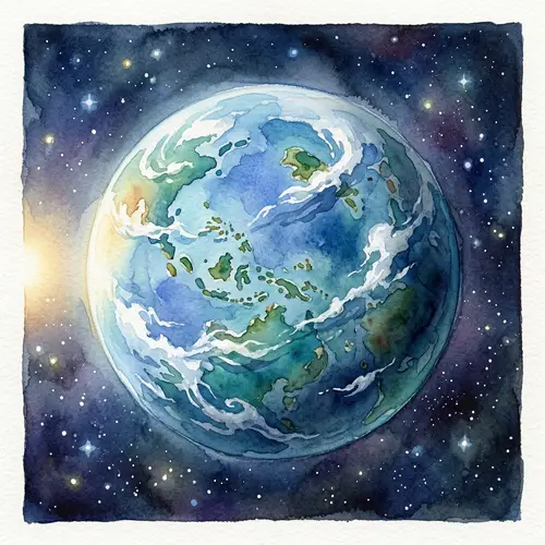 Watercolor Depiction of a Lonely Planet in Space
