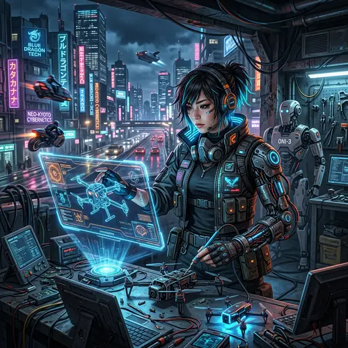 Futuristic Engineer in Cyberpunk Setting
