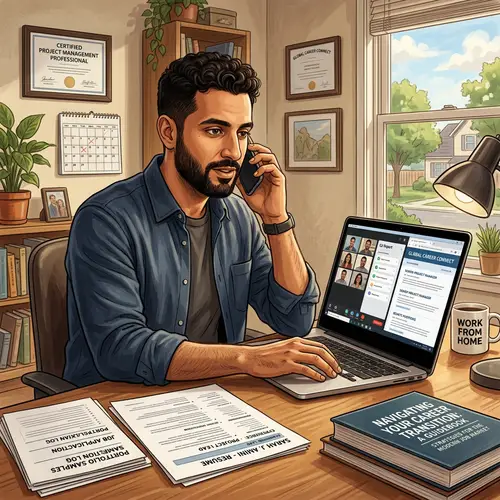 Professional Working Remotely from Home Office Setup - Job Transition