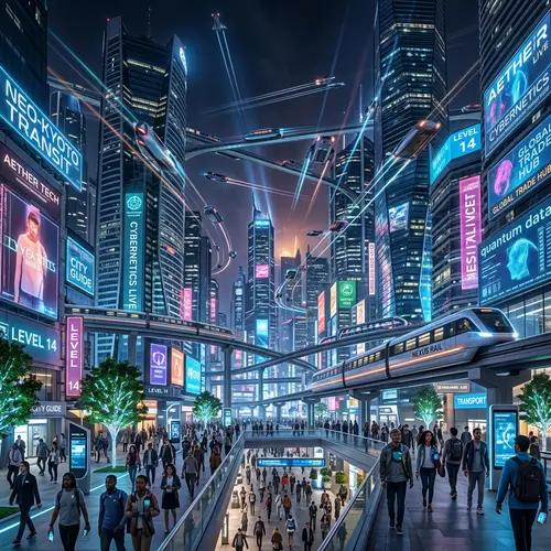 Futuristic Cityscape with Diverse Population | Hyper-Advanced Civilization