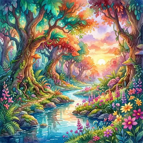 Fantasy Forest in Watercolor - Enchanting Wilderness