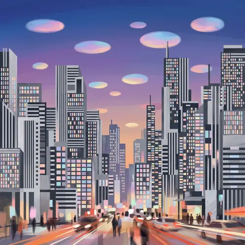 Twilight Cityscape Abstract | Geometric Patterns in Grey Tones