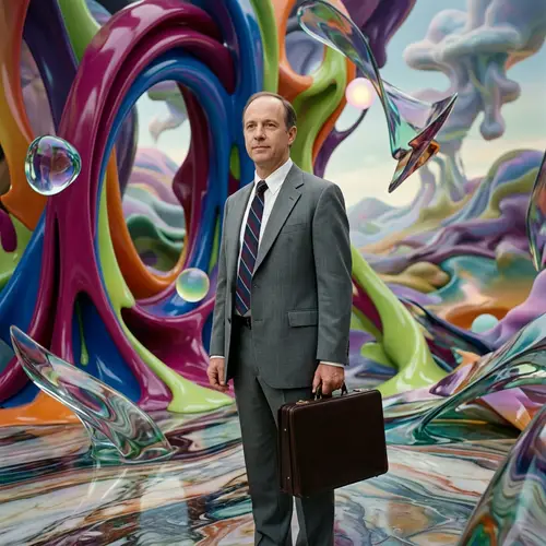 Versatile Businessman in Surreal Landscape