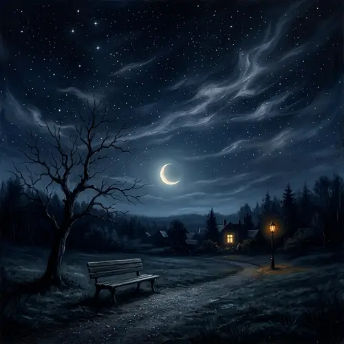 Lonely Night Abstract | Deep Blues, Blacks, Moon, Solitude