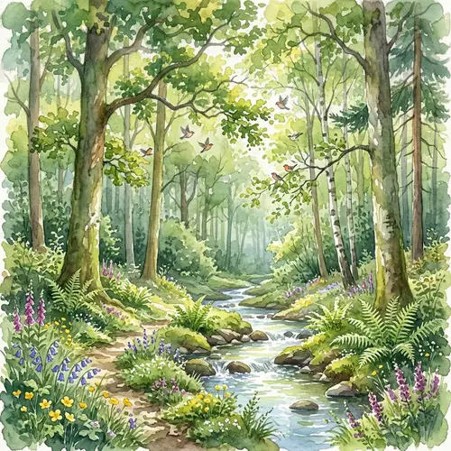 Tranquil Forest Watercolor Art