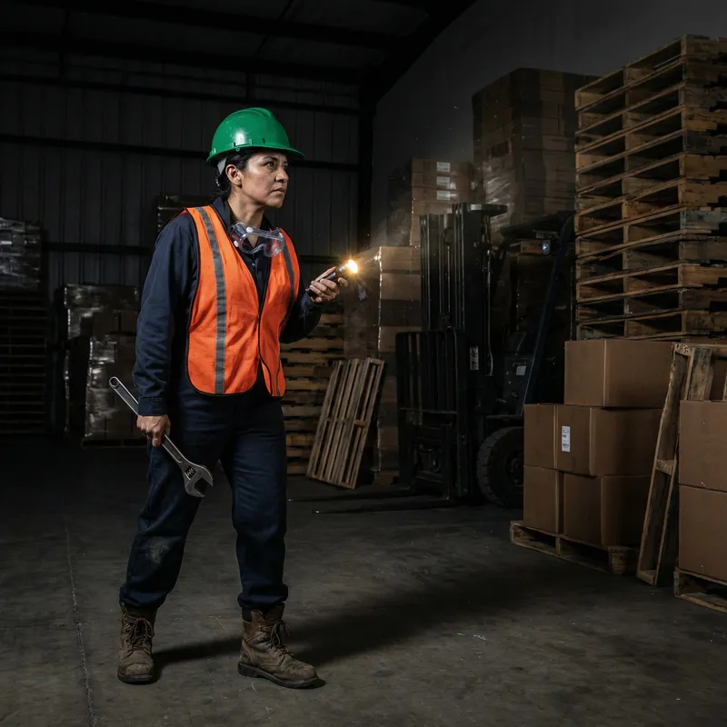 Warehouse Worker: Dramatic Horror Scene with Brave Hispanic Woman