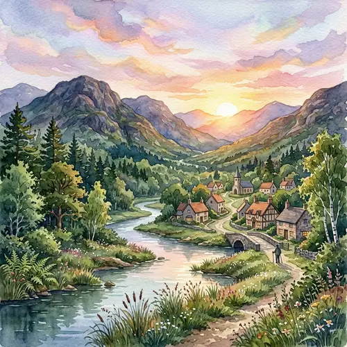 Tranquil Watercolor Landscape Painting - Nature's Serenity