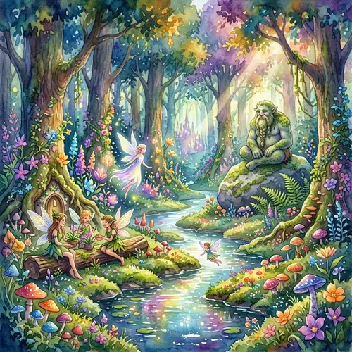 Fantasy Forest Watercolor Painting | Enchanted Flora & Creatures
