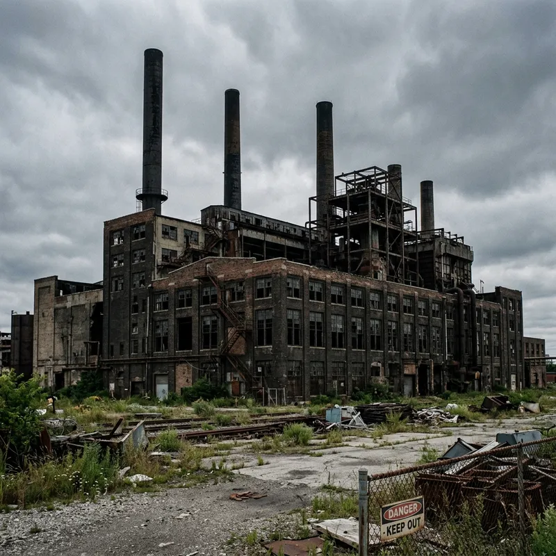 Minimalistic Abandoned Factory in Urban Landscape Minimalistic Abandoned Factory in Urban Landscape