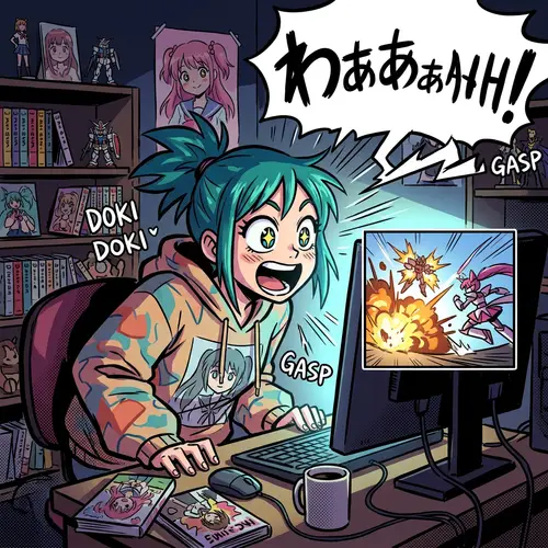 Anime Enthusiast Immersed in Vibrant Manga Art | Website