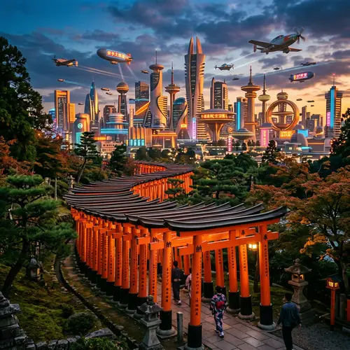 Japanese Torii Gates, Retro Futurism | Harmonious Landscape