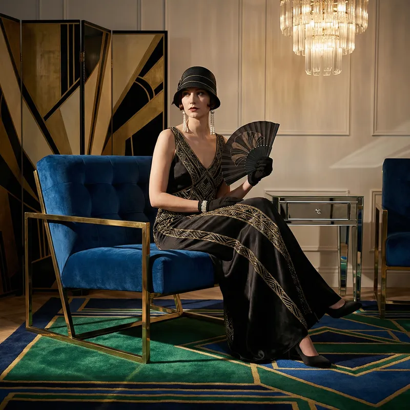 Elegant Art Deco Woman in Geometric Patterns