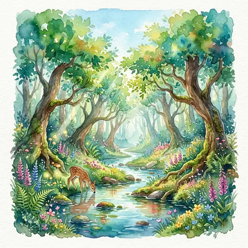 Enchanted Forest Watercolor | Mystical Flora & Fauna Painting