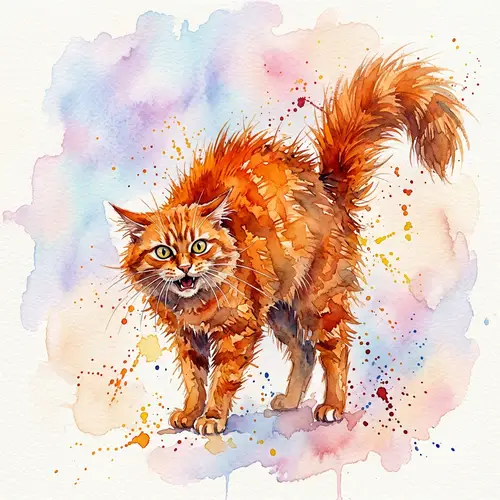 Enraged Cat Watercolor Painting | Vibrant Orange Fur