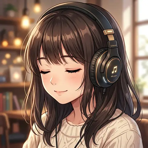 Anime Girl Listening to Music with Headphones | Portrait