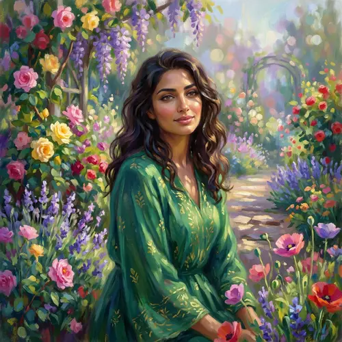 Enchanting Middle-Eastern Woman Portrait with Vibrant Flowers