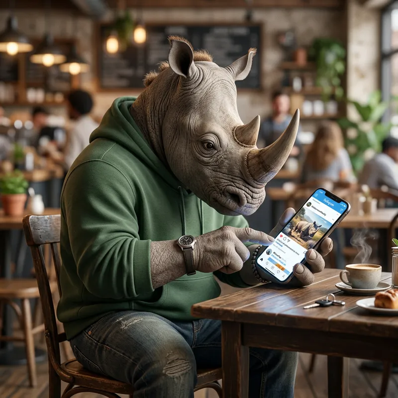 3D Rhinoceros Character Browsing Smartphone