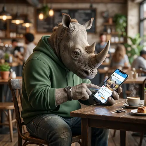 3D Rhinoceros Character Browsing Smartphone