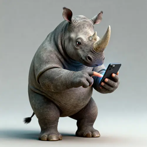 3D Rhinoceros Character Browsing Smartphone