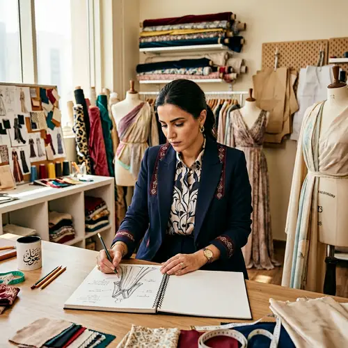 Middle-Eastern Fashion Designer Creating Latest Design