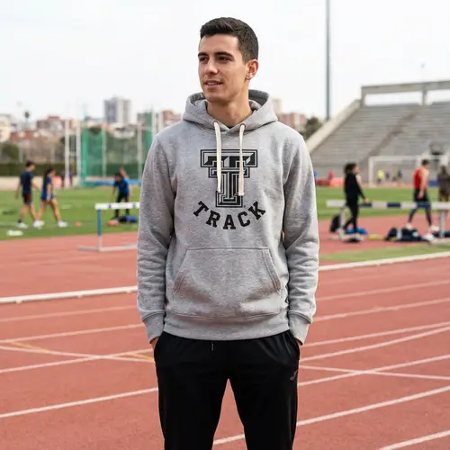 Gray Sweatshirt with TRACK Design and Pocket