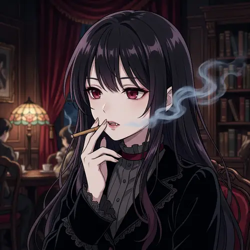 Pretty and Cute Vampire Anime Girl Smoking - Enigmatic Charm