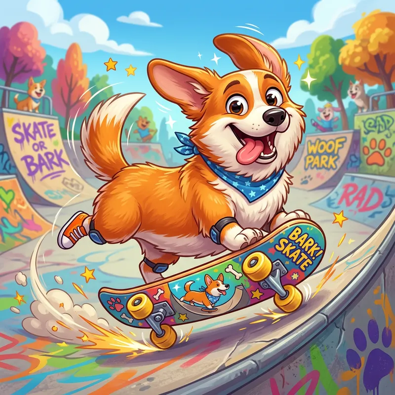 Playful Corgi Skate Animation - Whimsical Art Playful Corgi Skate Animation - Whimsical Art