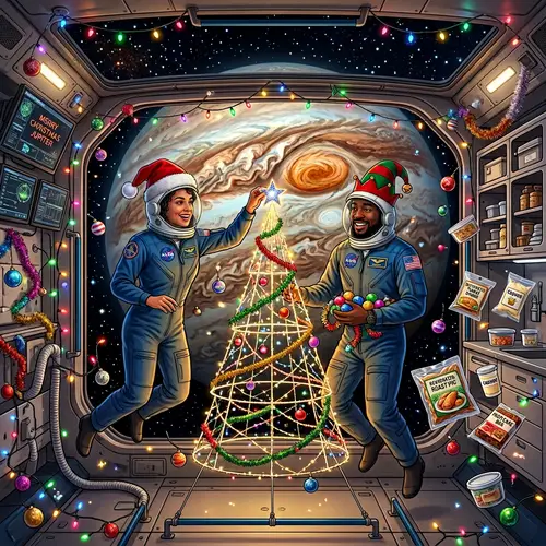 Christmas on Jupiter: Space Explorers Celebrate Amid Swirling Storms