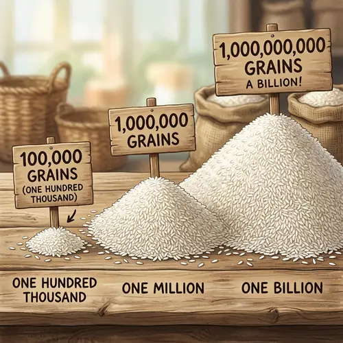 Visualizing Large Numerical Values with Rice Grains
