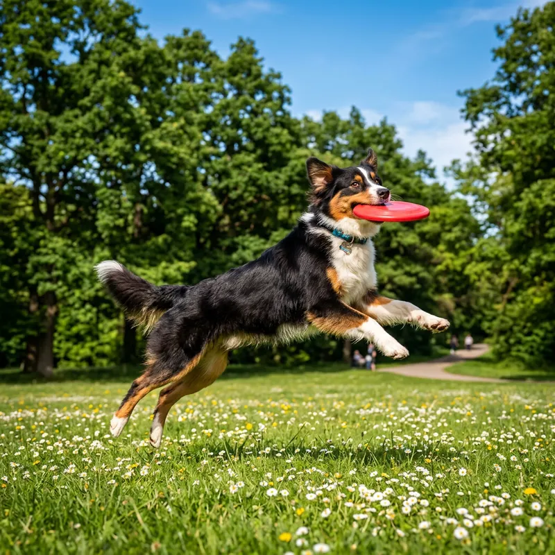 Energetic Dog Catching Frisbee Outdoors