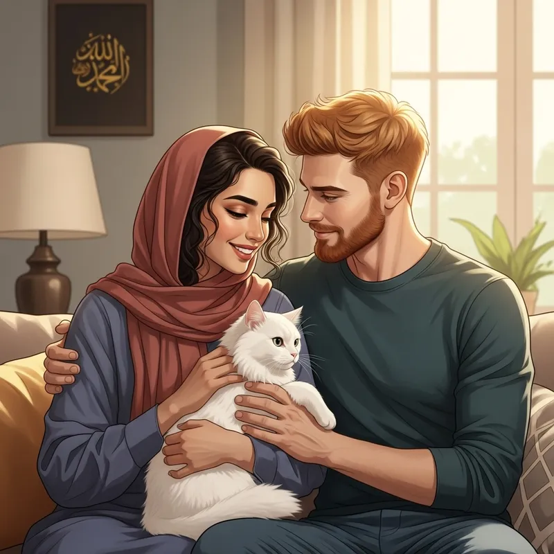 Beautiful Couple and Their Cat
