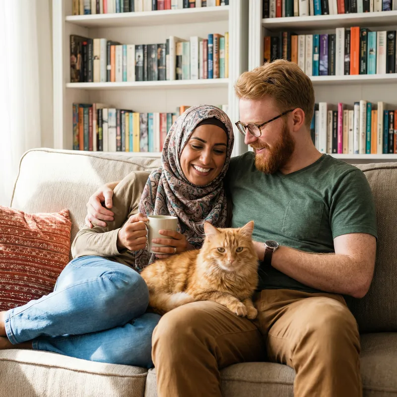 Beautiful Couple and Their Cat Beautiful Couple and Their Cat