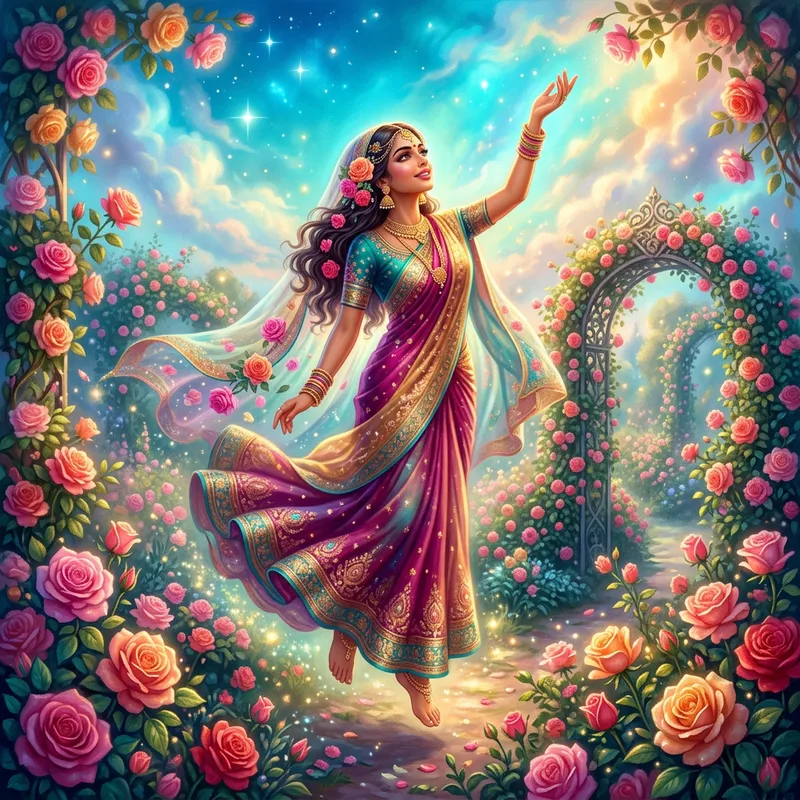 Ethereal Beauty: Woman Floating in Dreamlike Garden Ethereal Beauty: Woman Floating in Dreamlike Garden