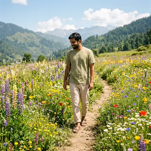 Vibrant Summer Meadow Stroll: South Asian Man | Nature Beauty