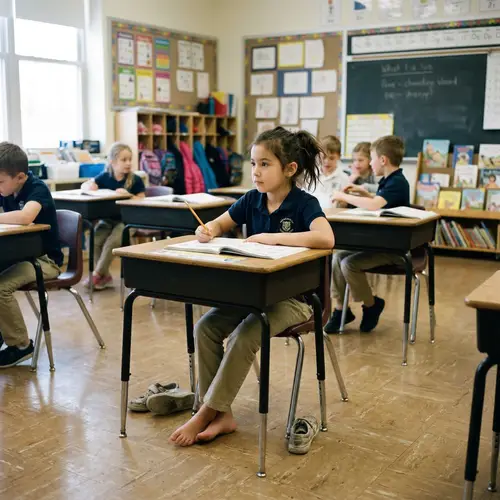 Young Girl at School with No Socks