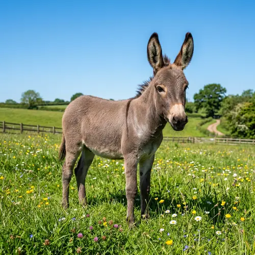 Cute Youthful Donkey in Serene Pasture