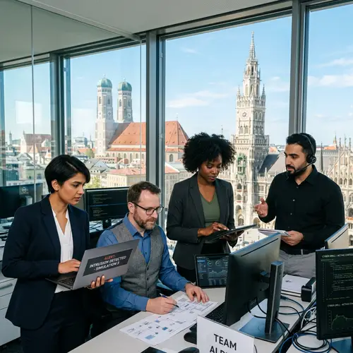 Diverse Team in Cybersecurity Drill in Munich