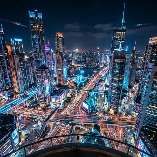 Futuristic Cityscape with Neon Skyscrapers - Grandeur Captured in Hyper-Realistic Style