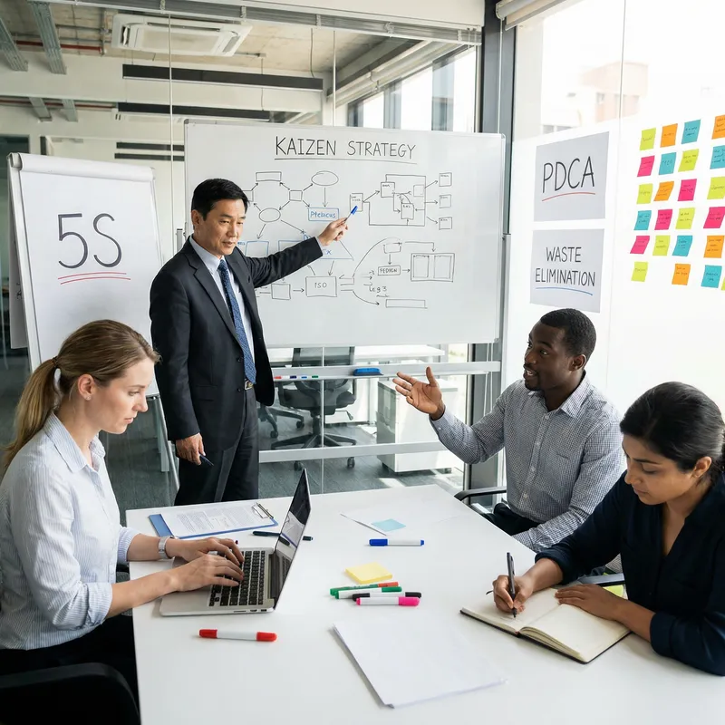 Diverse Professionals Implementing Kaizen Strategy in Office Meeting Diverse Professionals Implementing Kaizen Strategy in Office Meeting