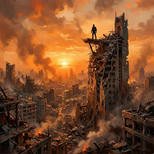 Vivid Sunset Urban Landscape Painting