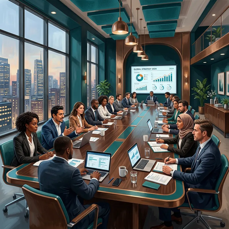 Intense Corporate Boardroom Meeting in Modern Office Intense Corporate Boardroom Meeting in Modern Office