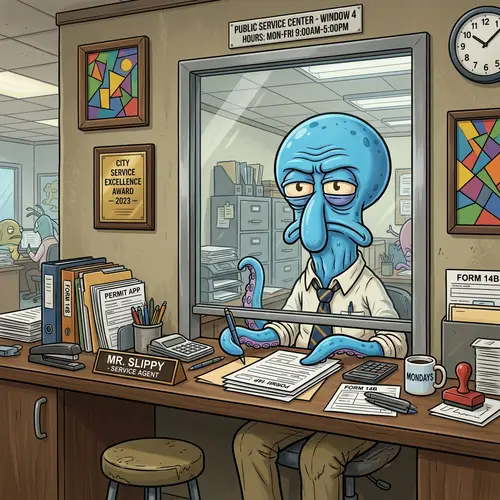 Cartoon Squidward as a Public Service Worker