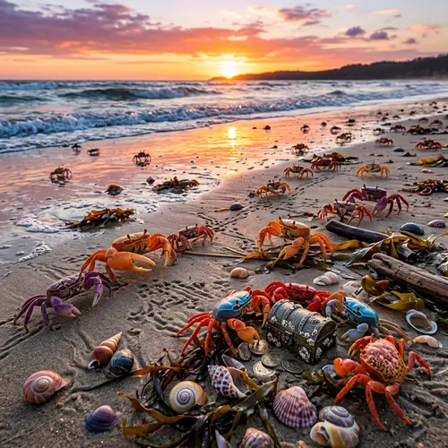 Colorful Crabs Adventure on Sandy Beach | Beautiful Sunset