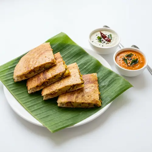 Perfectly Cut Masala Dosa in Banana Leaf