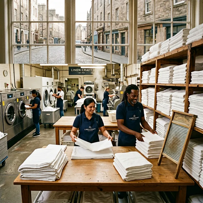 Bustling Linen Laundry Service in Picturesque City Bustling Linen Laundry Service in Picturesque City