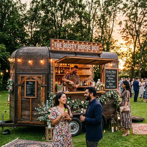 Rustic Outdoor Wedding Horse Box Bar | Stylish Beverage Station